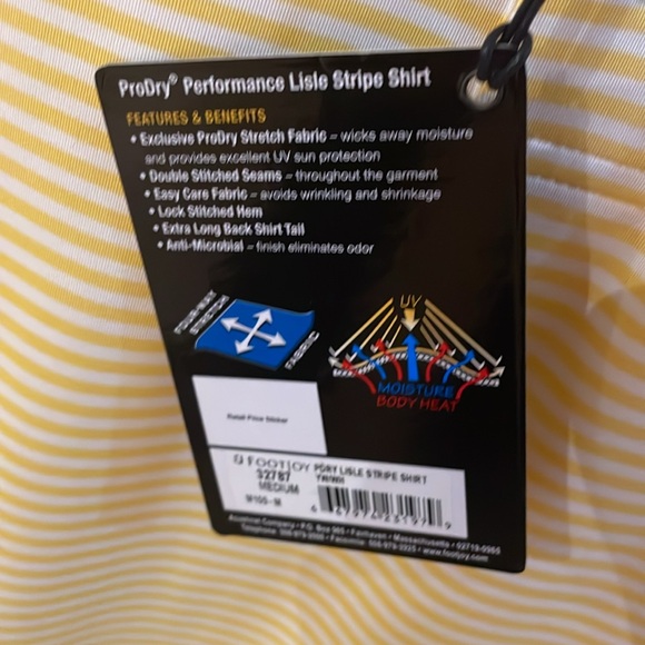 Men’s FootJoy Yellow & White Striped Golf Shirt, Size Medium, NWT - Picture 7 of 8